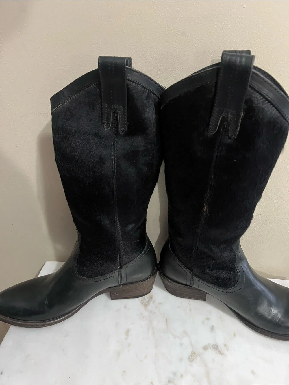 Frye Black Leather and Haircalf Over-the-Knee Boots